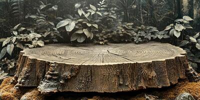 Tree Stump with Rings and Foliage photo