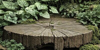 Weathered Tree Stump with Green Foliage photo