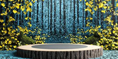 A Tree Stump Platform in a Watercolor Forest photo