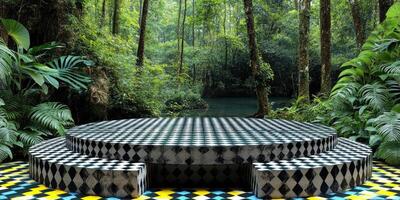 Checkerboard Platform in a Lush Tropical Forest photo