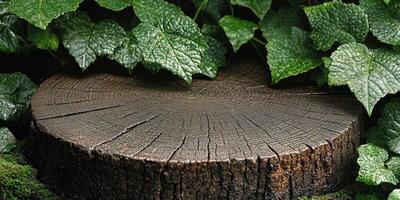 Tree Stump with Lush Green Foliage photo