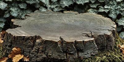 Tree Stump with Visible Growth Rings and Moss photo