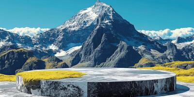 Circular Stone Platform with a Mountainous Background photo