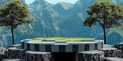 Checkerboard Platform on a Mountain Clifftop photo