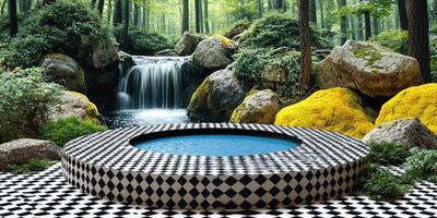 Checkerboard Pool in a Lush, Forest Setting photo