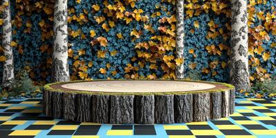 Wooden Tree Stump Platform in a Forest Setting photo