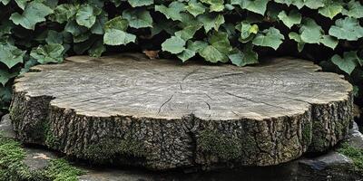 Tree Stump with Moss and Green Foliage photo
