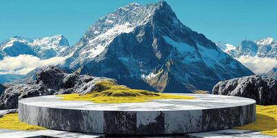 Circular Platform with Mountainous Background photo