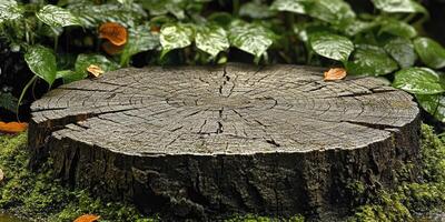 Weathered Tree Stump Surrounded by Lush Green Foliage photo
