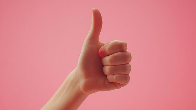 A Close-Up of a Hand Giving a Thumbs-Up Gesture on a Pink Background photo