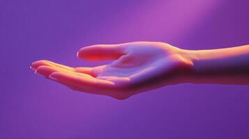 An Open Hand Reaching Out Against a Purple Background photo