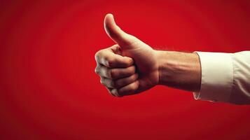 A Hand Giving a Thumbs Up Against a Red Background photo