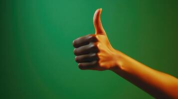 A Golden Hand Giving a Thumbs Up Against a Green Background photo