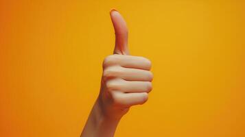 A Hand Giving a Thumbs Up Gesture Against a Yellow Background photo