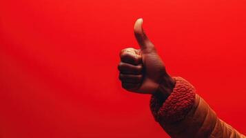 Thumbs Up Gesture Against a Red Background photo