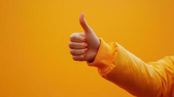 A Hand Giving a Thumbs Up Gesture Against a Yellow Background photo
