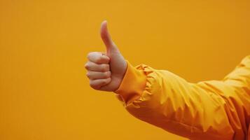 A Hand in a Yellow Jacket Giving a Thumbs Up Gesture photo