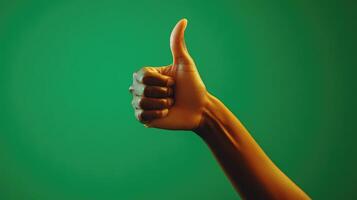 A Close-Up of a Person's Hand Giving a Thumbs-Up Gesture photo