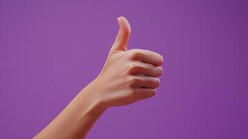 A Hand Giving a Thumbs Up Gesture Against a Purple Background photo