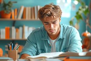 A Young Man Studying With Focused Concentration photo