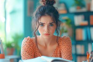 Close-up of a Young Woman with a Serious Expression photo