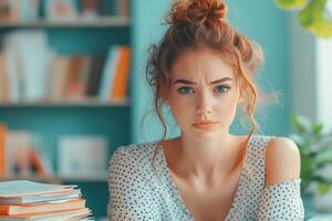 Close-up Portrait of a Young Woman with a Serious Expression photo