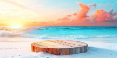 Wooden Platform on a Beach at Sunset photo