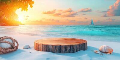 Wooden Platform on a Tropical Beach at Sunset photo