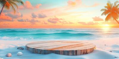 Wooden Platform on a Tropical Beach at Sunset photo