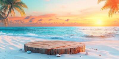 Wooden Platform on a Tropical Beach at Sunset photo