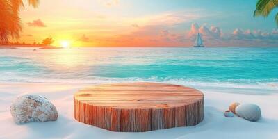 Wooden Platform on a Tropical Beach at Sunset photo
