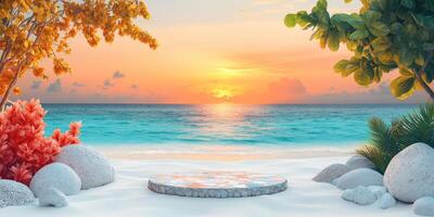 Stone Platform Beach Sunset Scene photo