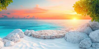 Stone Platform by the Ocean at Sunset photo