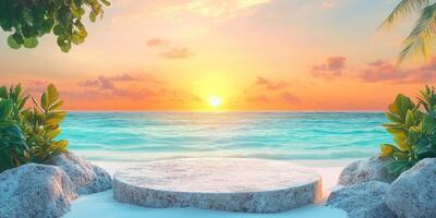 Circular Stone Platform on a Tropical Beach at Sunset photo