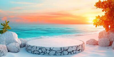 Stone Platform on a Tropical Beach at Sunset photo