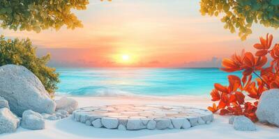 Stone Platform on a Tropical Beach at Sunset photo