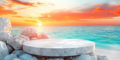 Circular Stone Platform on a Beach at Sunset photo