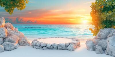 Stone Platform on a Beach at Sunset photo