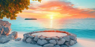 Stone Platform on a Tropical Beach at Sunset photo
