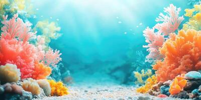 Vibrant Underwater Coral Reef Scene with Sunbeams photo