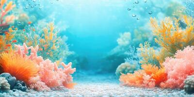 Underwater Scene with Coral, Seaweed, and Bubbles photo