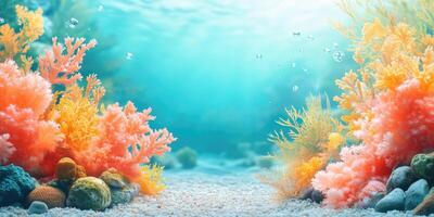 Underwater Scene with Coral, Seaweed, and Bubbles photo