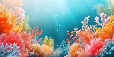 Underwater Coral Reef with Bubbles and Sunlight photo