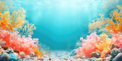 Underwater Scene with Vibrant Coral and Bubbles photo