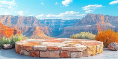 Stone Platform Against a Canyon Landscape photo