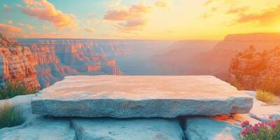 A Stone Platform Overlooking the Grand Canyon at Sunset photo