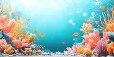 Vibrant Coral Reef with Orange Fish and Bubbles photo