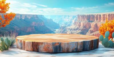 Wooden Platform with Grand Canyon View and Cactus photo