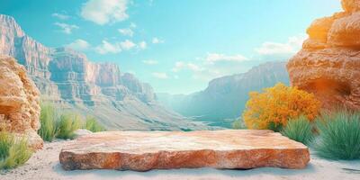 A Stone Platform with a Mountainous Canyon Background photo