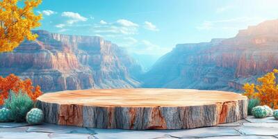 Wooden Platform Overlooking a Canyon Landscape photo